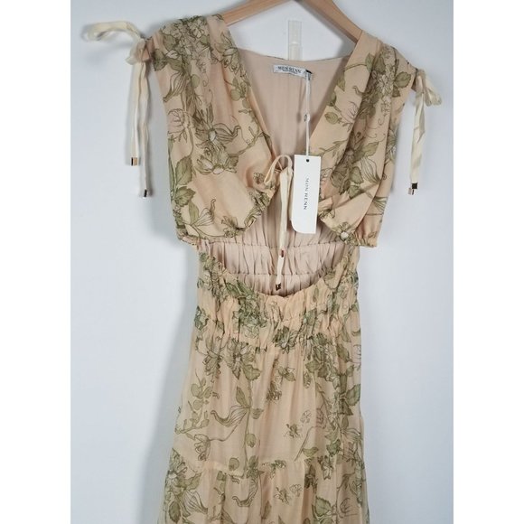 Mon Renn Women's Sz. 2 Wildflower Cut Out Tiered Chiffon Maxi Dress NWT - Picture 4 of 16